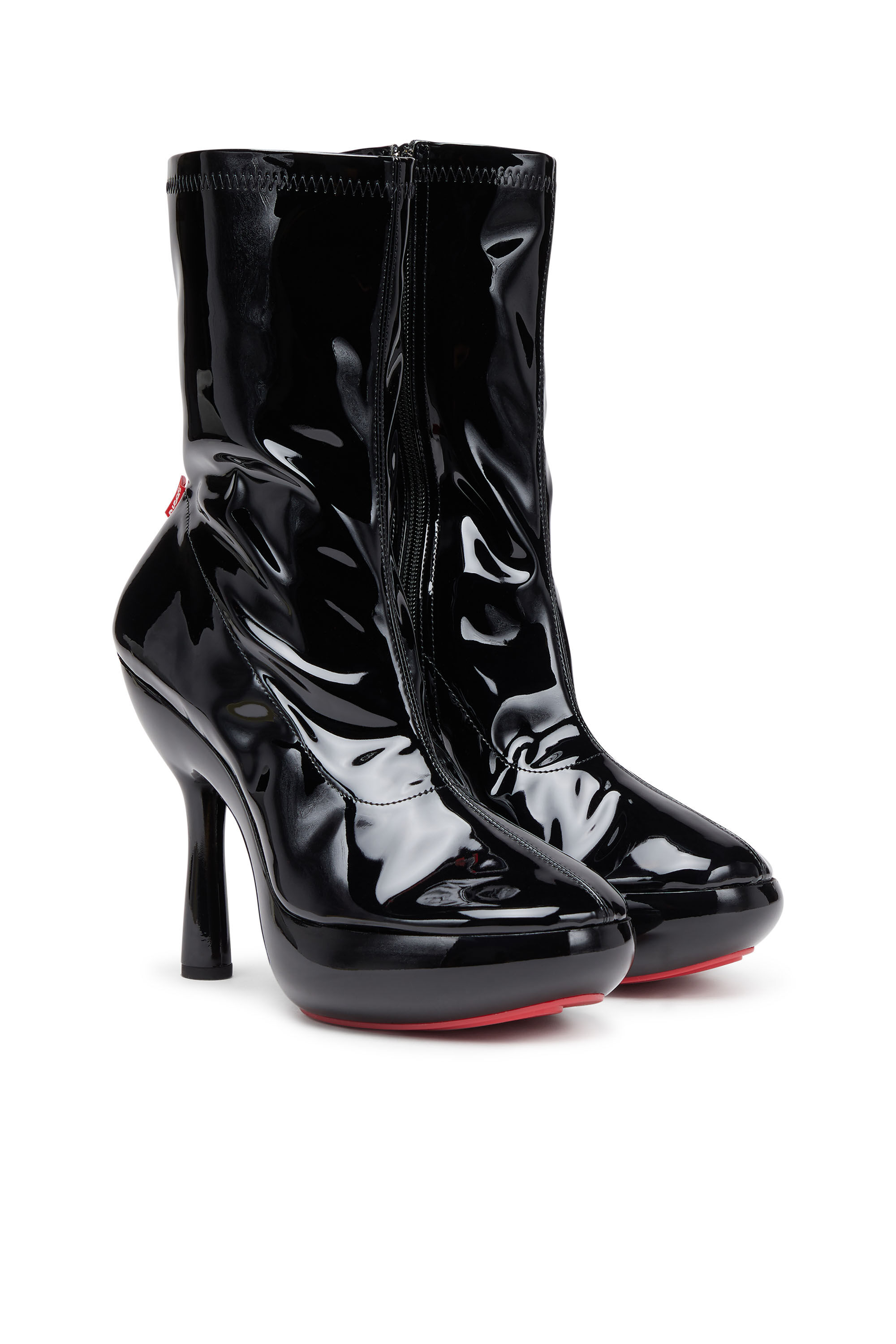 Diesel - D-LAKE PLATFORM MIDB ZIP  STRETCH, Woman's D-Lake-Platform ankle boots in patent stretch PU in Black - 2