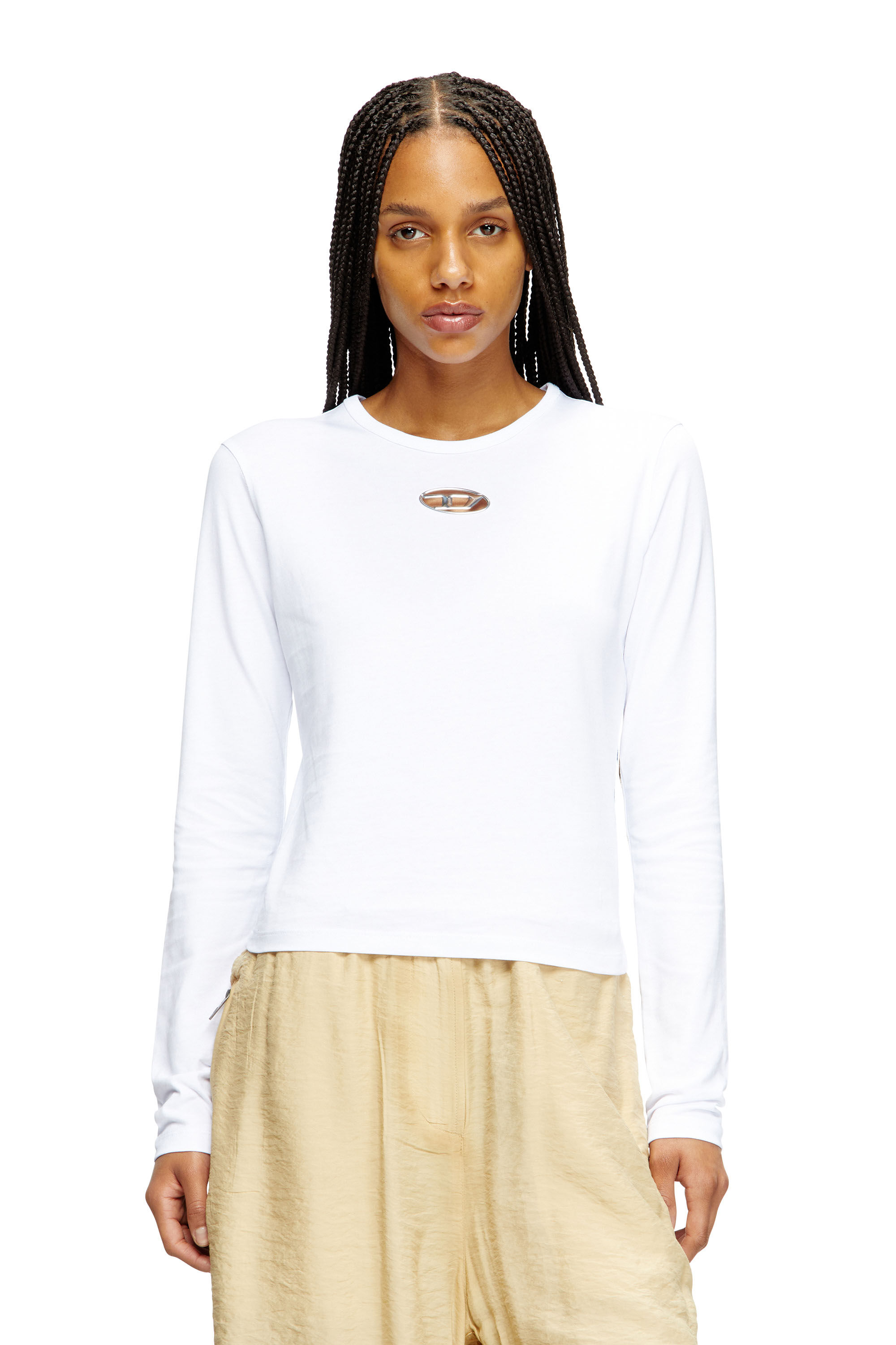 Diesel - T-UNCUTIE-LONG-LS-OD, Woman's Long-sleeve top with Oval D cut-out in White - 3