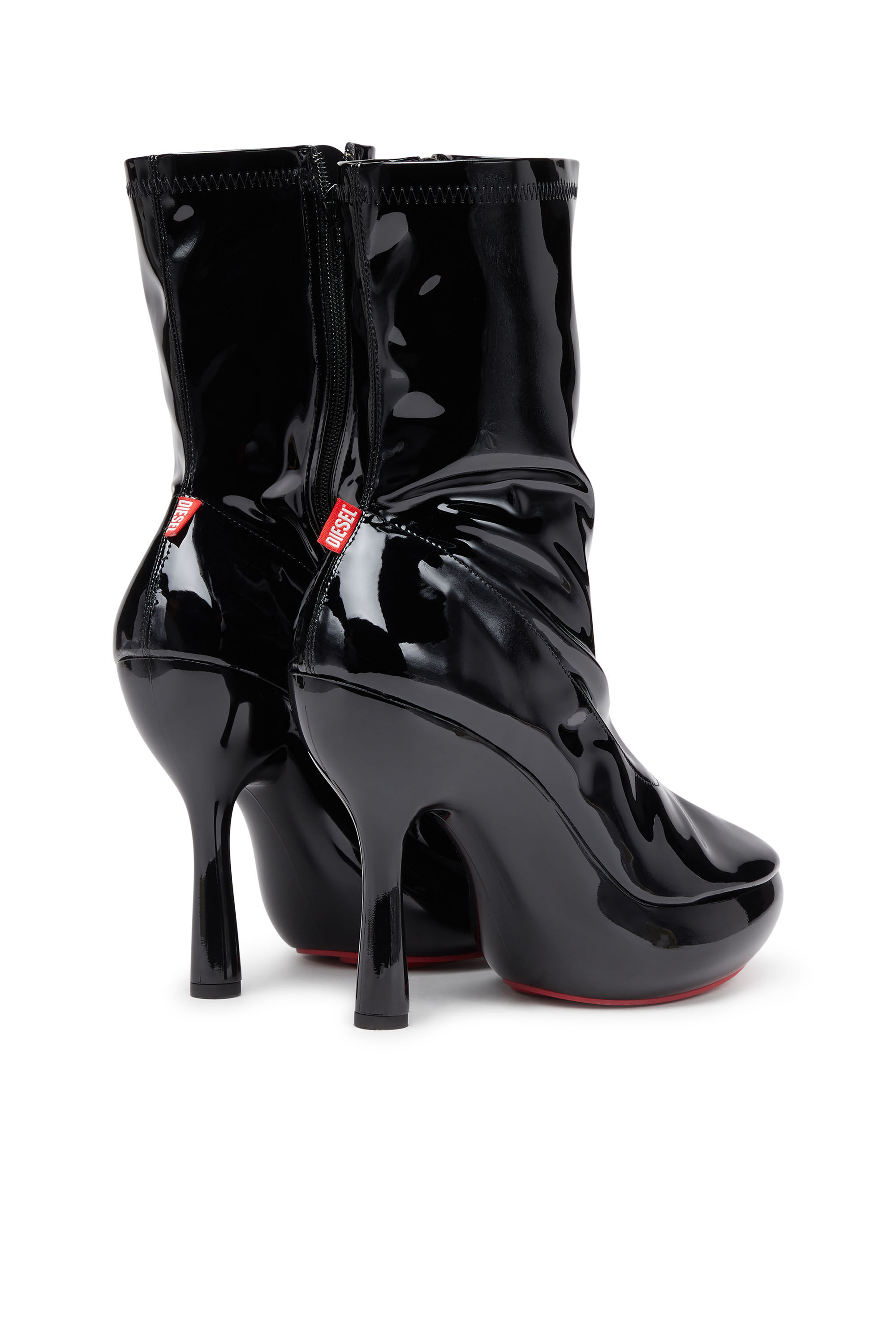 Diesel - D-LAKE PLATFORM MIDB ZIP  STRETCH, Woman's D-Lake-Platform ankle boots in patent stretch PU in Black - 3