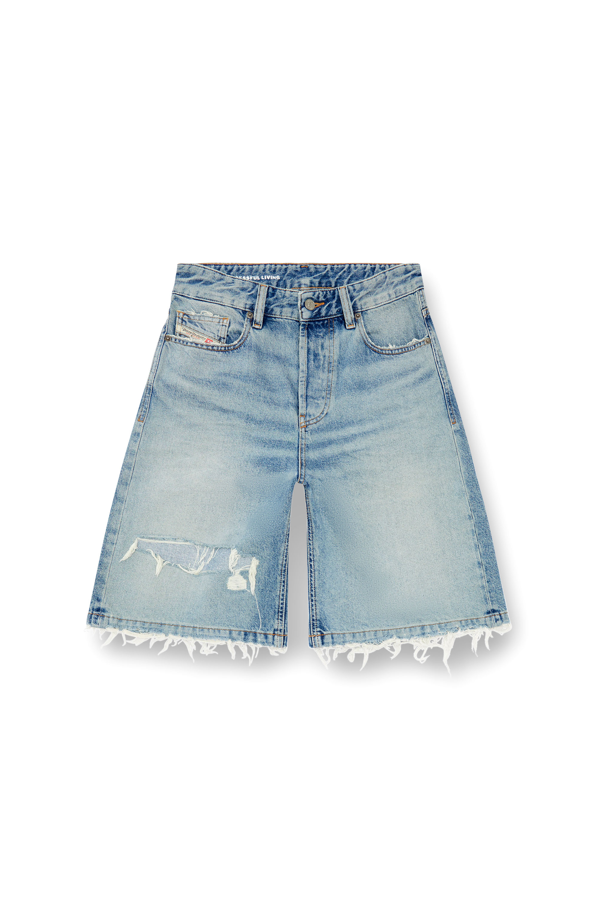 Diesel - DE-SIRE-SHORT, Woman's Shorts in ripped and repaired denim in Light Blue - 3