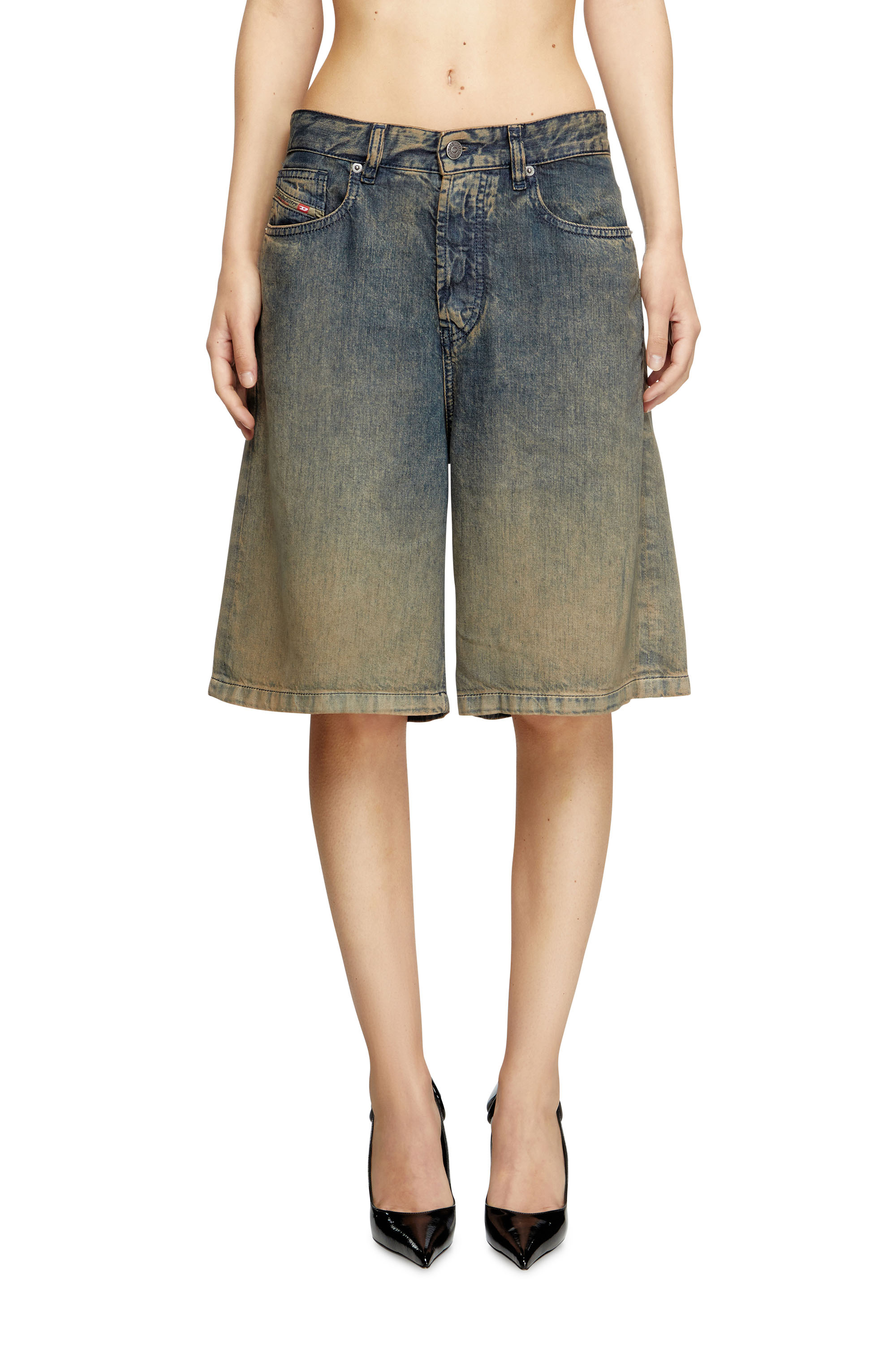Diesel - DE-SIRE-SHORT-S, Woman's Shorts in fluid shaded denim in Dark Blue - 1