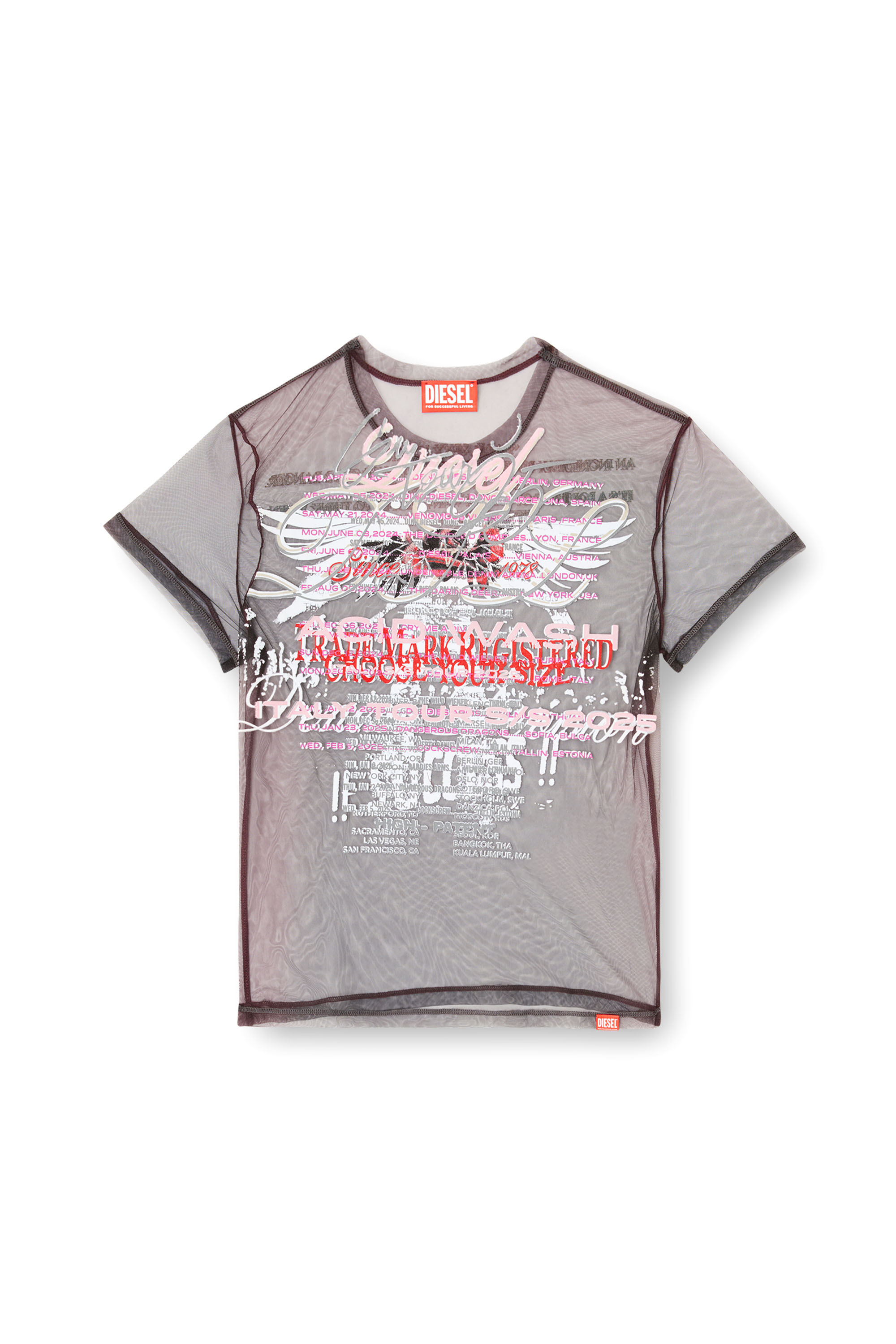 Diesel - T-YRAC, Woman's Sheer top with lyrics print in Black - 3