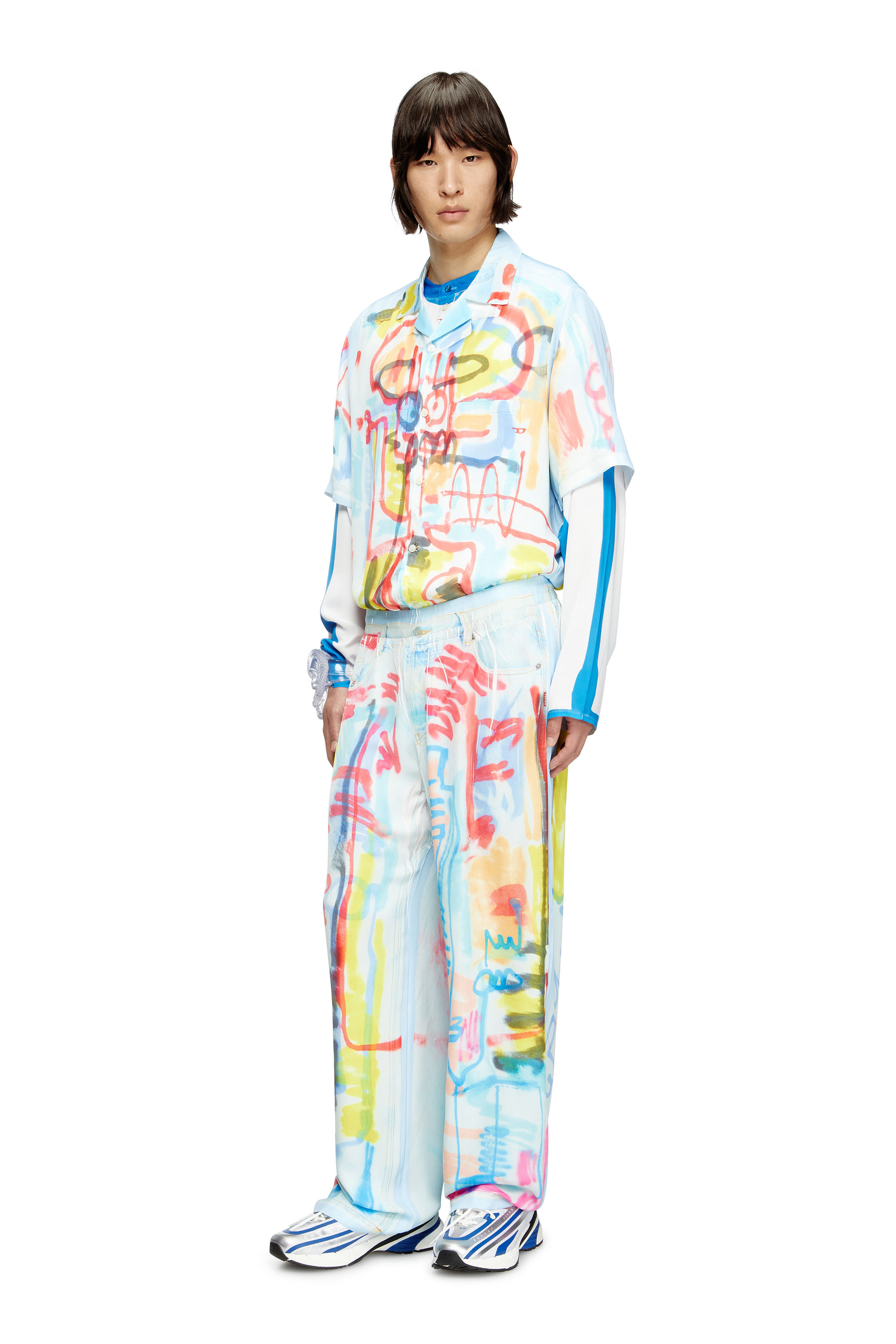 Diesel - P-AFTER-GRAFFITI-AFR, Unisex's Relaxed pant with graffiti print in Blue/White - 3