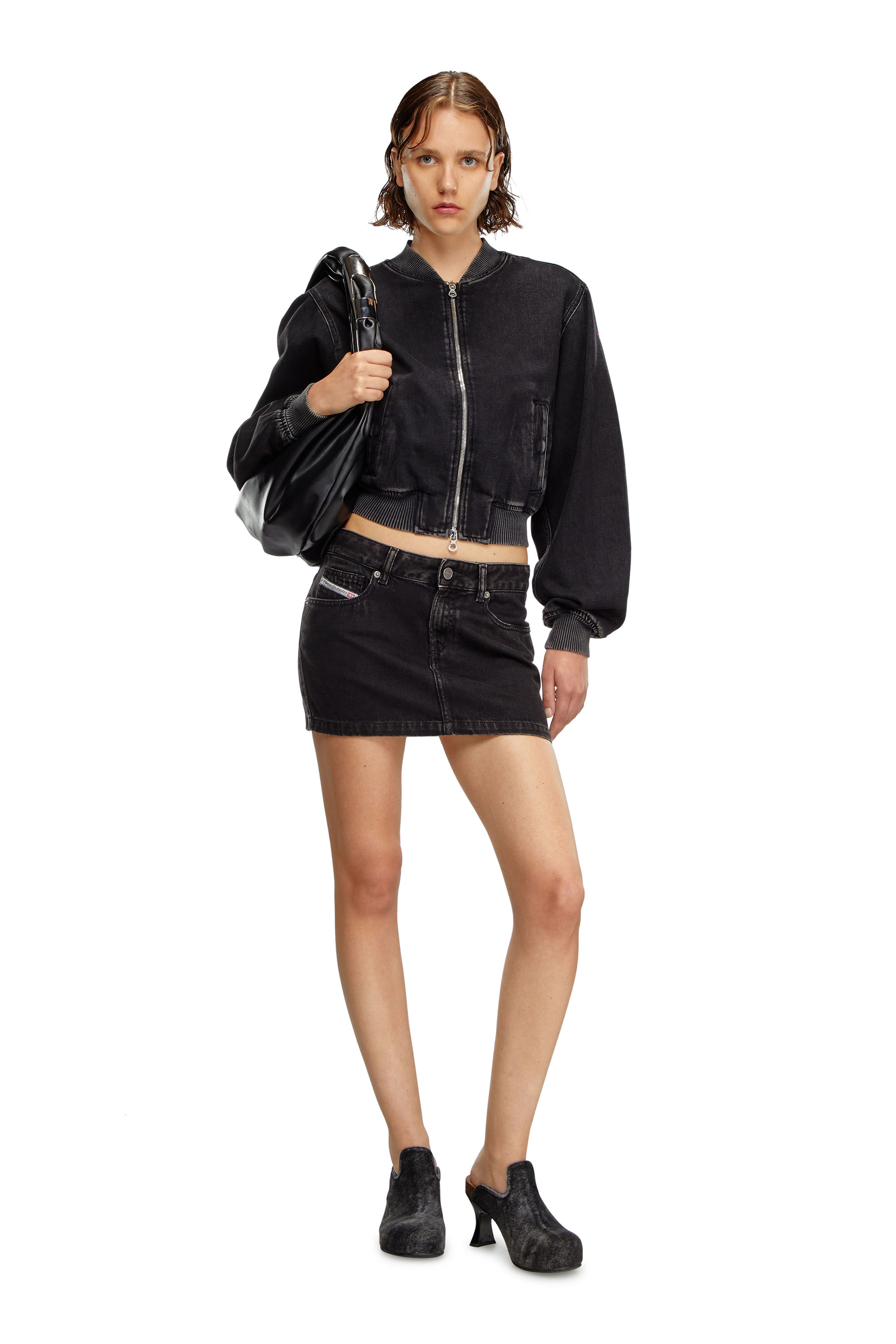 Diesel - DE-RON, Woman's Mini skirt in clean-wash denim in Black - 2