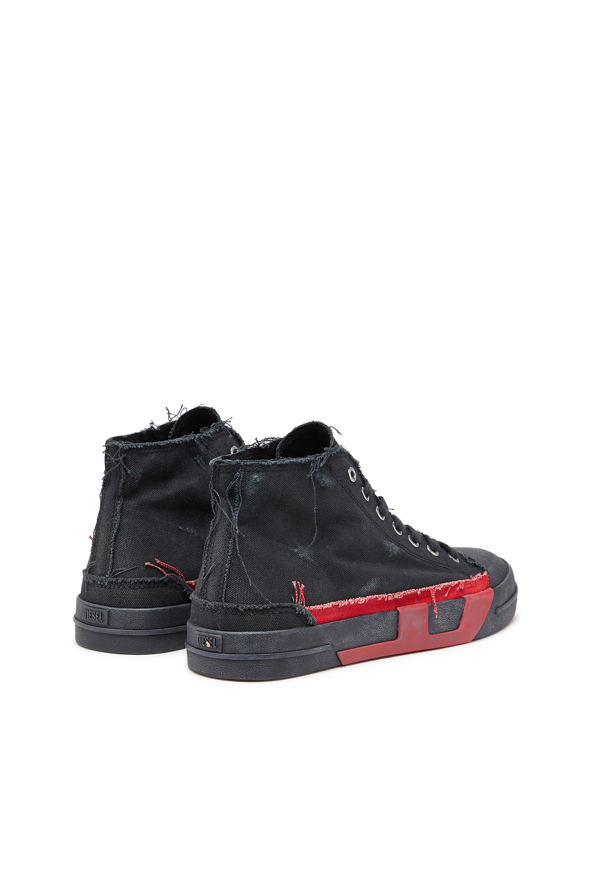 Diesel - S-D-VERSE MID II, Man's S-D-Verse-Distressed high-top sneakers in canvas in Black/Red - 4