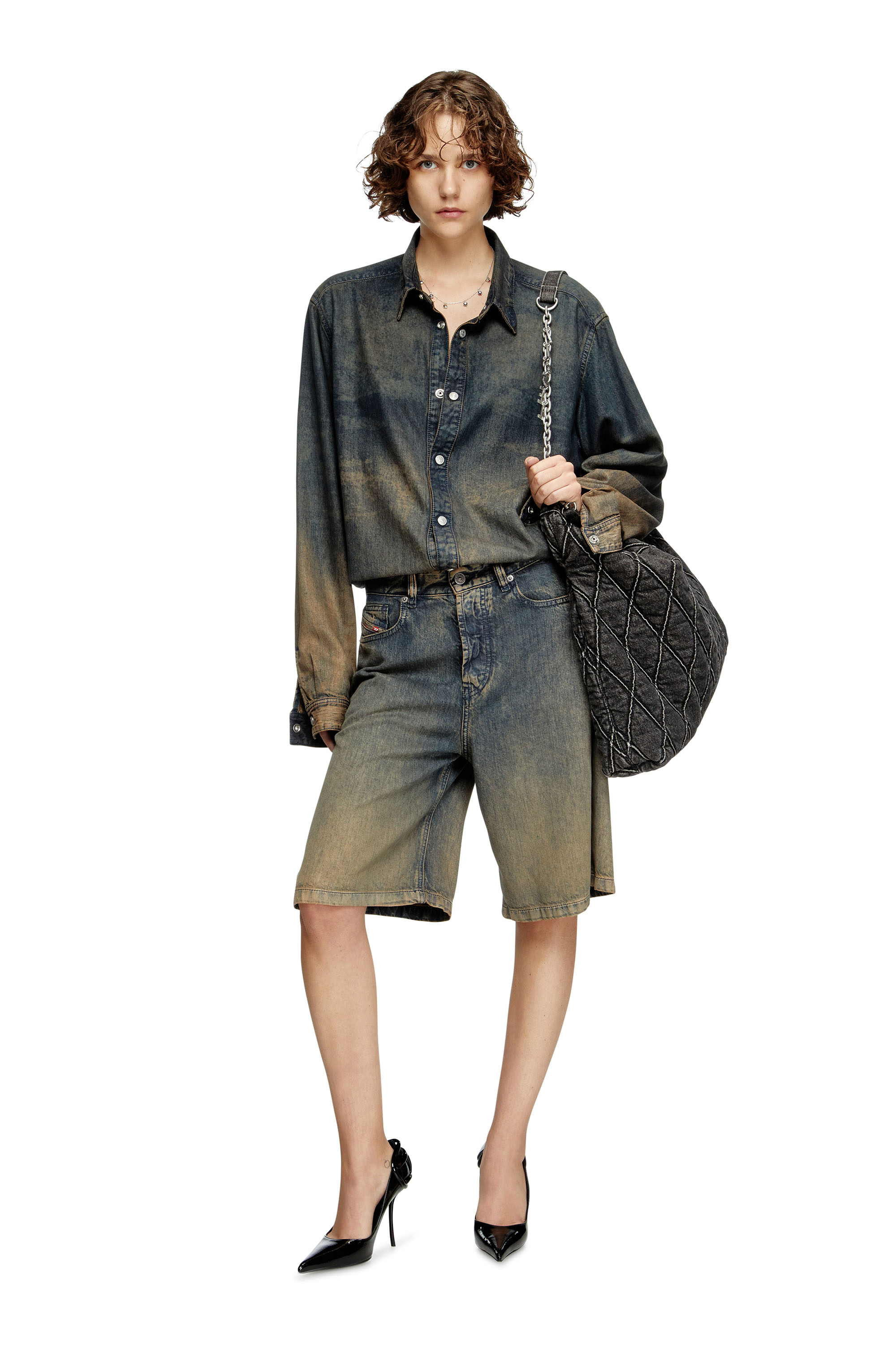 Diesel - DE-SIRE-SHORT-S, Woman's Shorts in fluid shaded denim in Dark Blue - 2