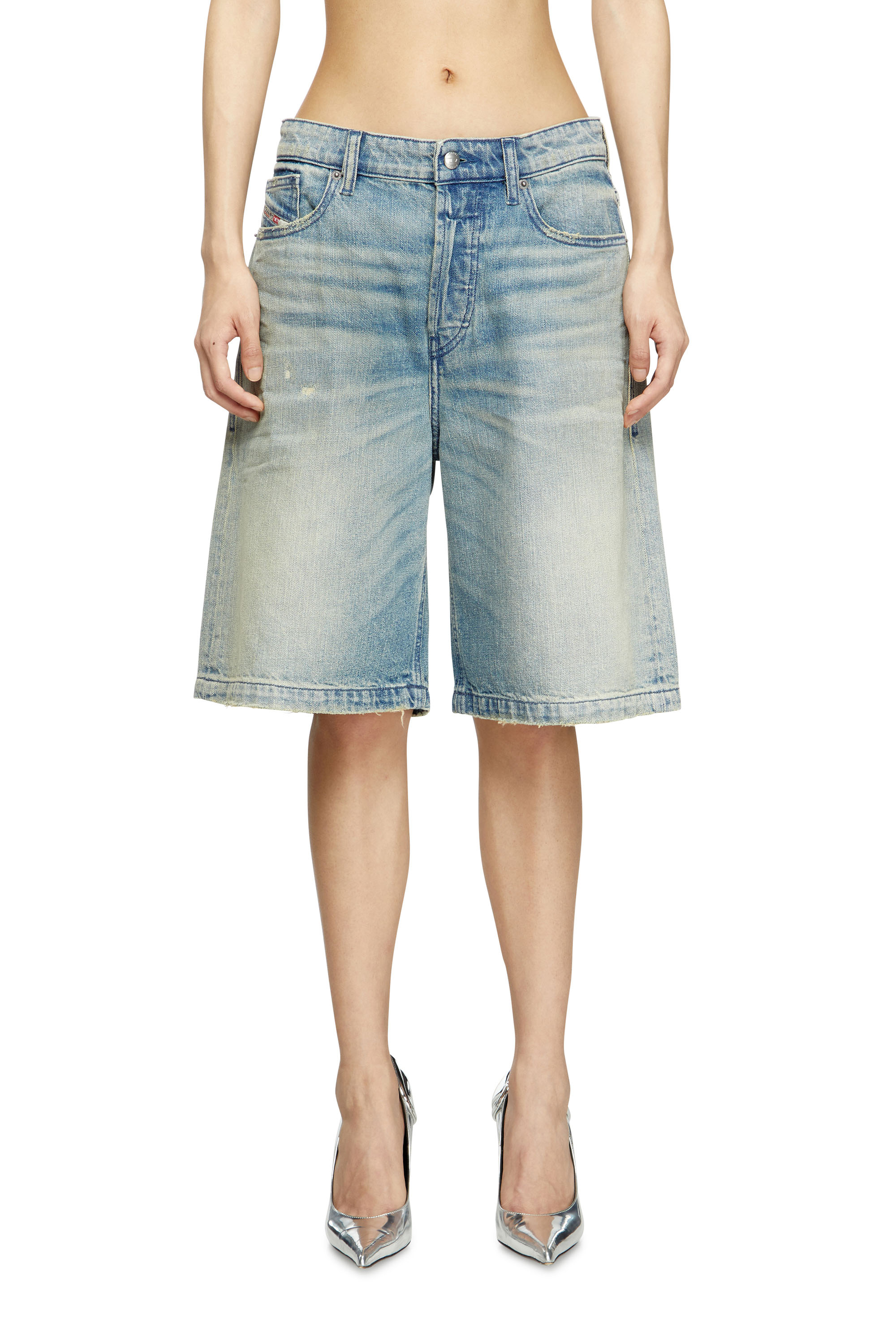 Diesel - DE-SIRE-SHORT, Woman's Shorts in worn-effect denim in Light Blue - 1