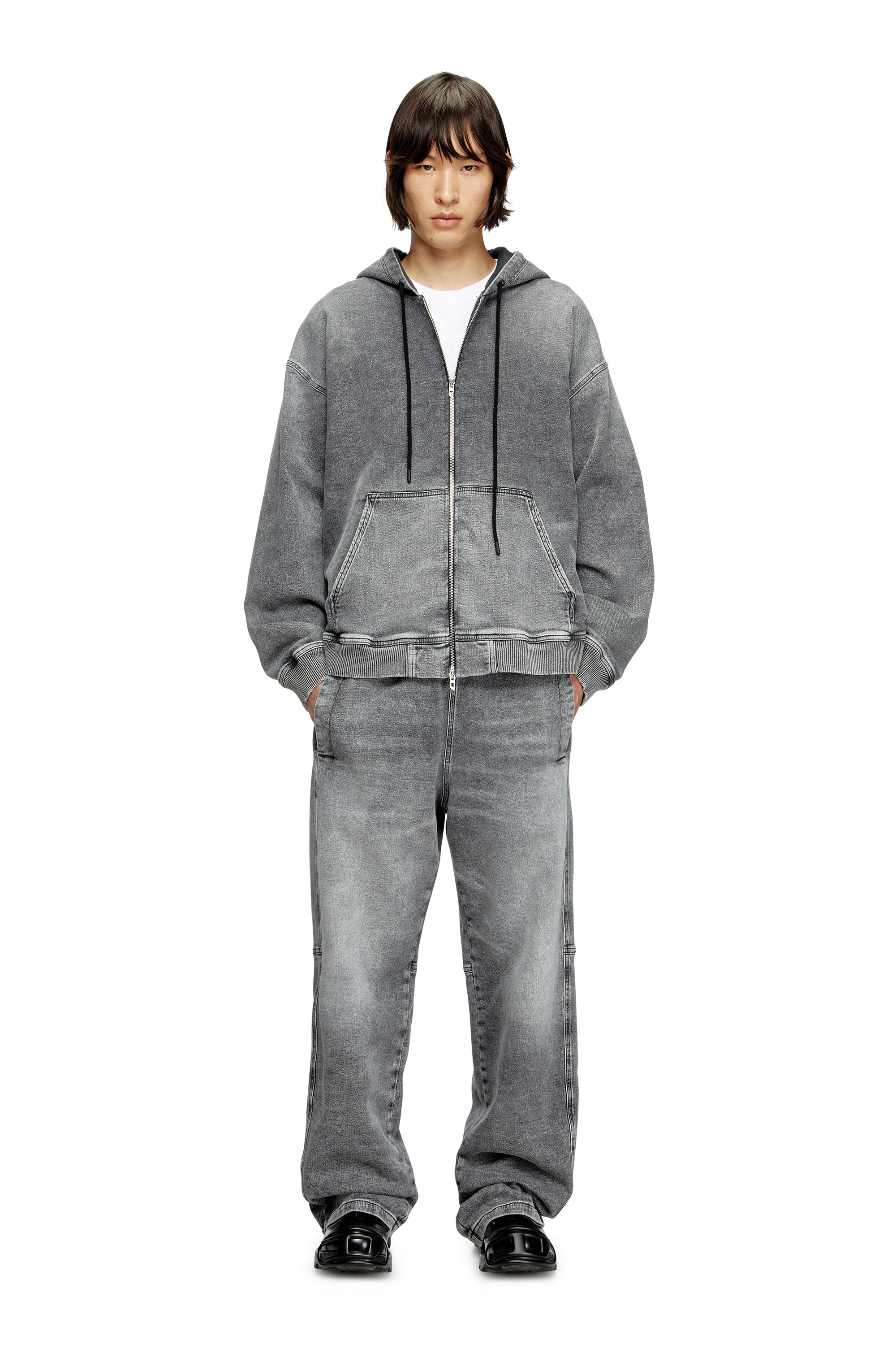 Diesel - HS D-GIRI-S TRACK, Unisex's Zip-up hoodie in marbled Track Denim in Dark grey - 2