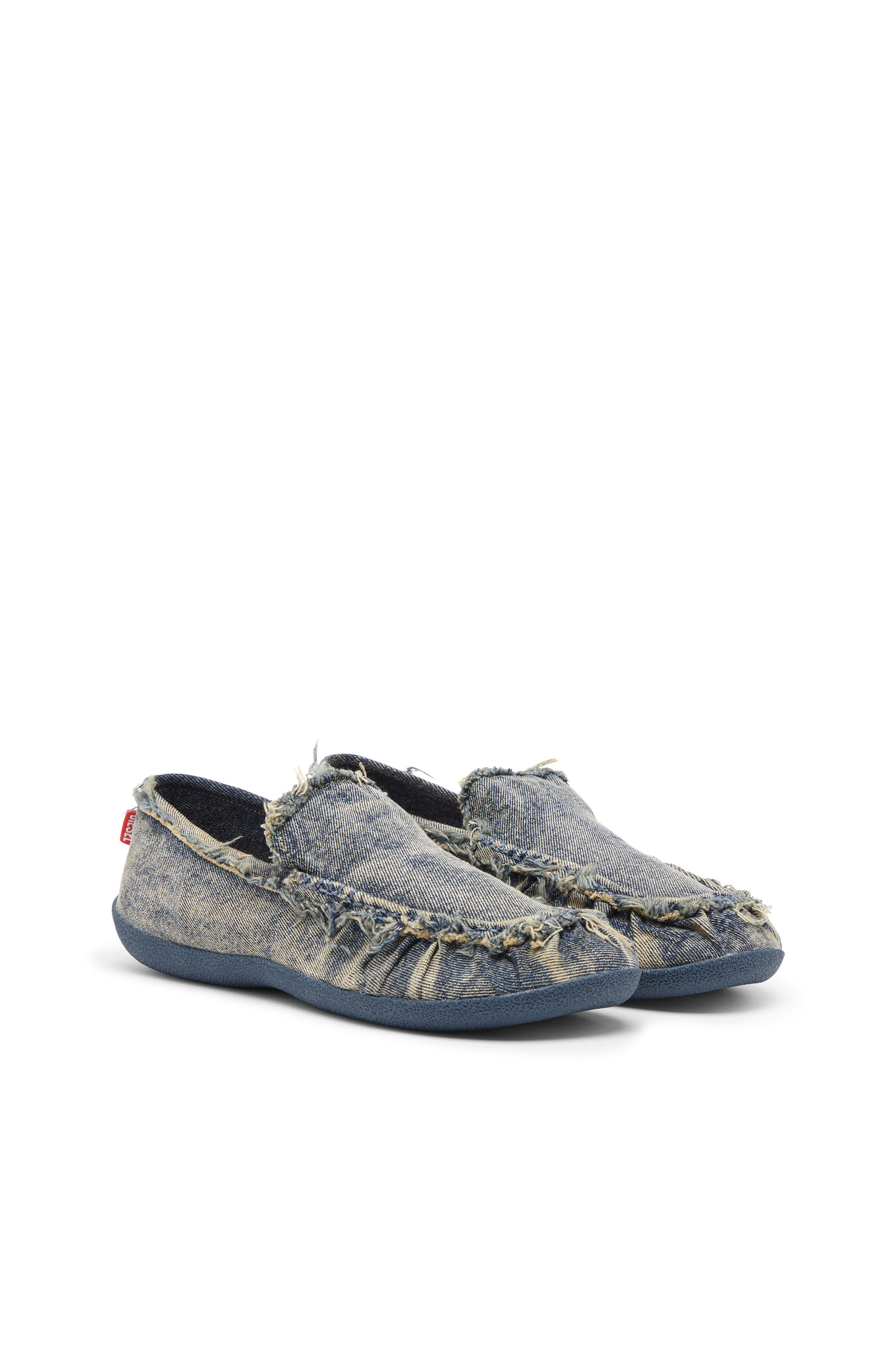Diesel - D-SHOCK MOC, Man's D-Shock-Distressed denim loafers in Blue - 4