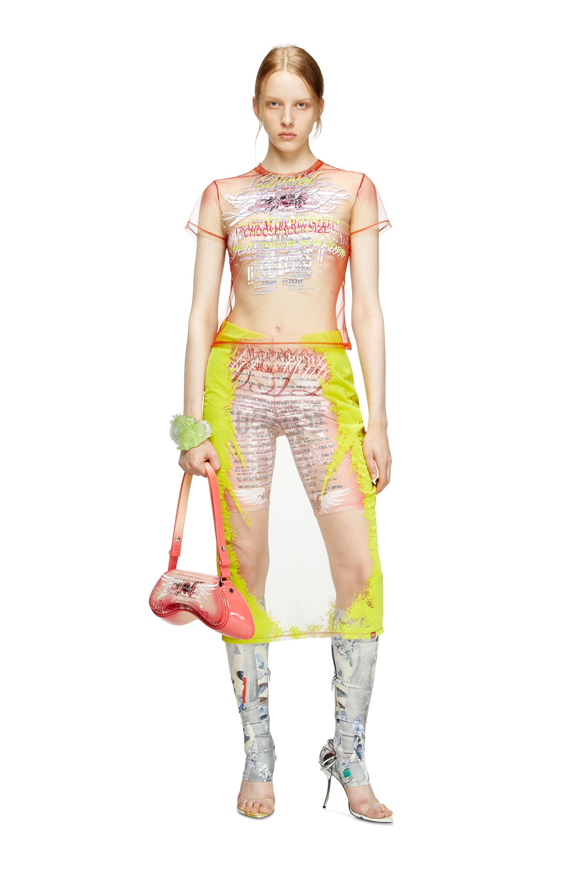 Diesel - T-YRAC, Woman's Sheer top with lyrics print in Pink - 2