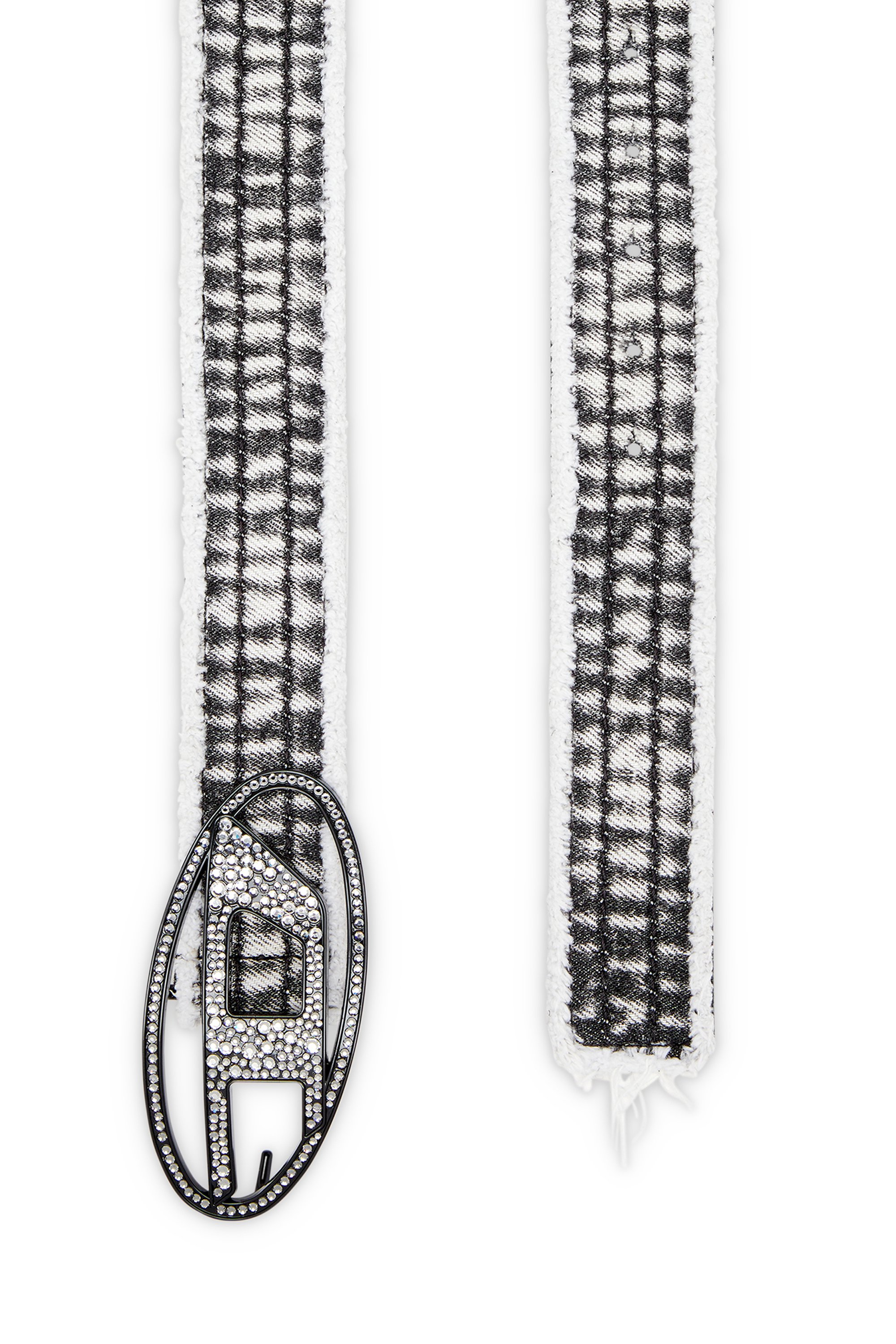 Diesel - B-1DR STRASS, Woman's 3.9cm denim and leather belt with crystal buckle in Black - 2