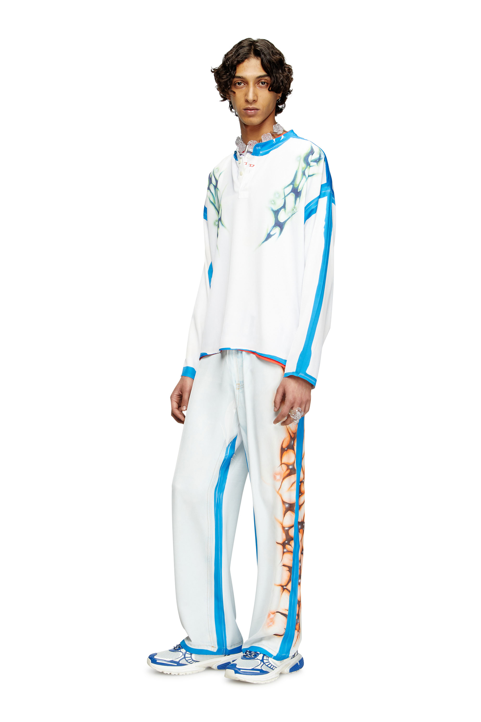 Diesel - P-AFTER-GRAFFITI-JAP, Unisex's Relaxed pant with graffiti print in Blue/White - 3
