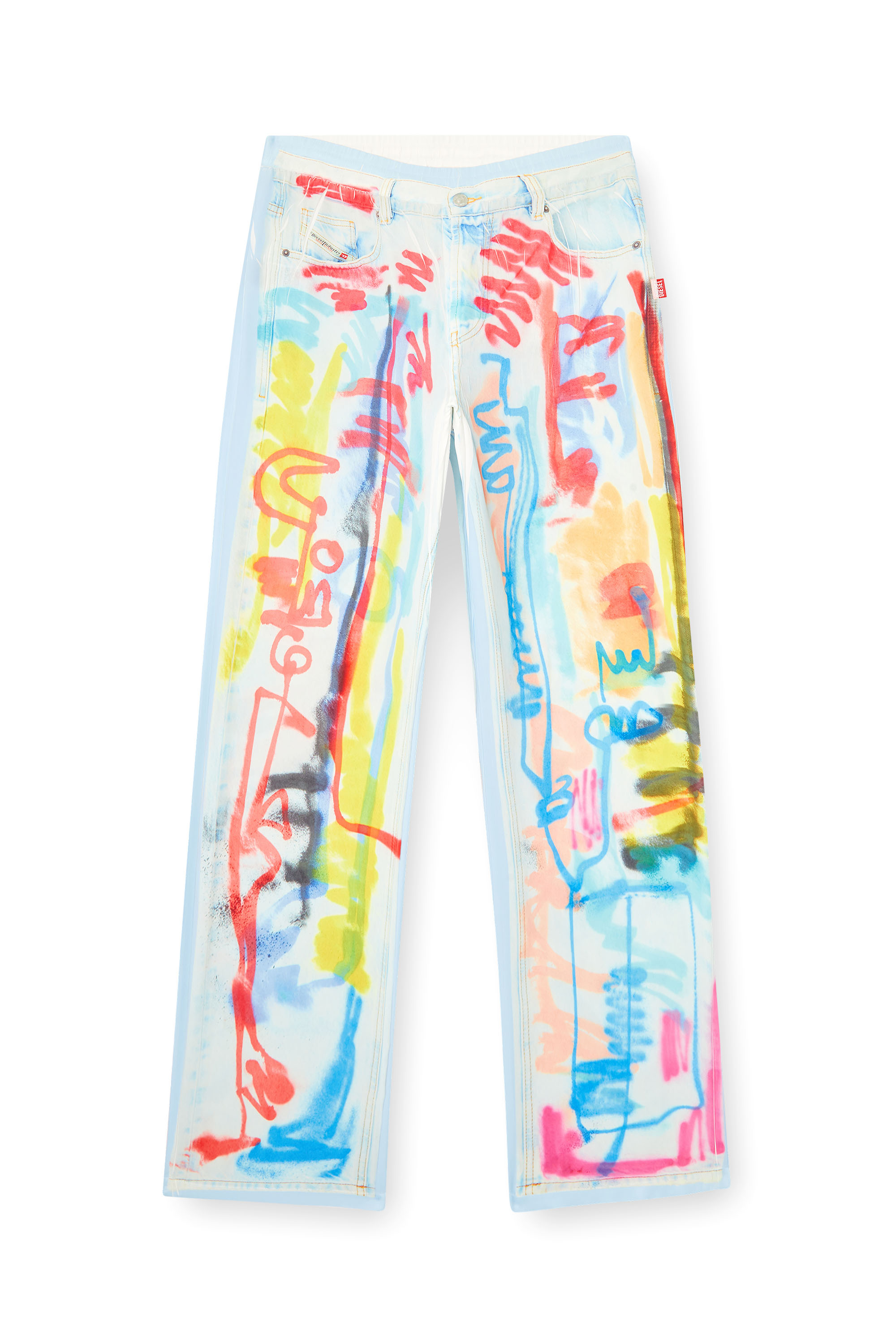 Diesel - P-AFTER-GRAFFITI-AFR, Unisex's Relaxed pant with graffiti print in Blue/White - 4