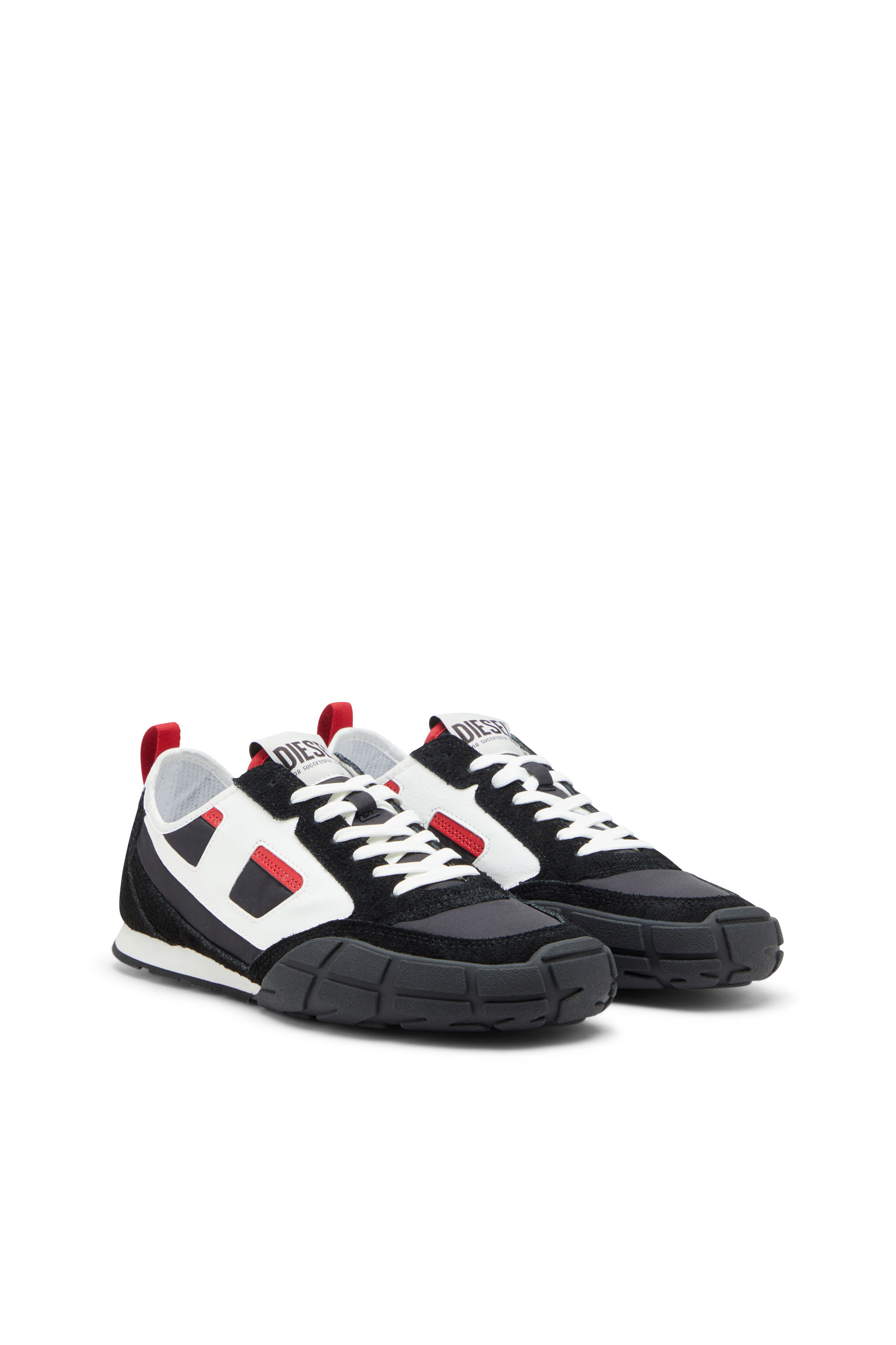 Diesel - S-PAGODHA LOW, Man's S-Pagodha-Sneakers in leather, suede and ripstop in Black/Red - 3