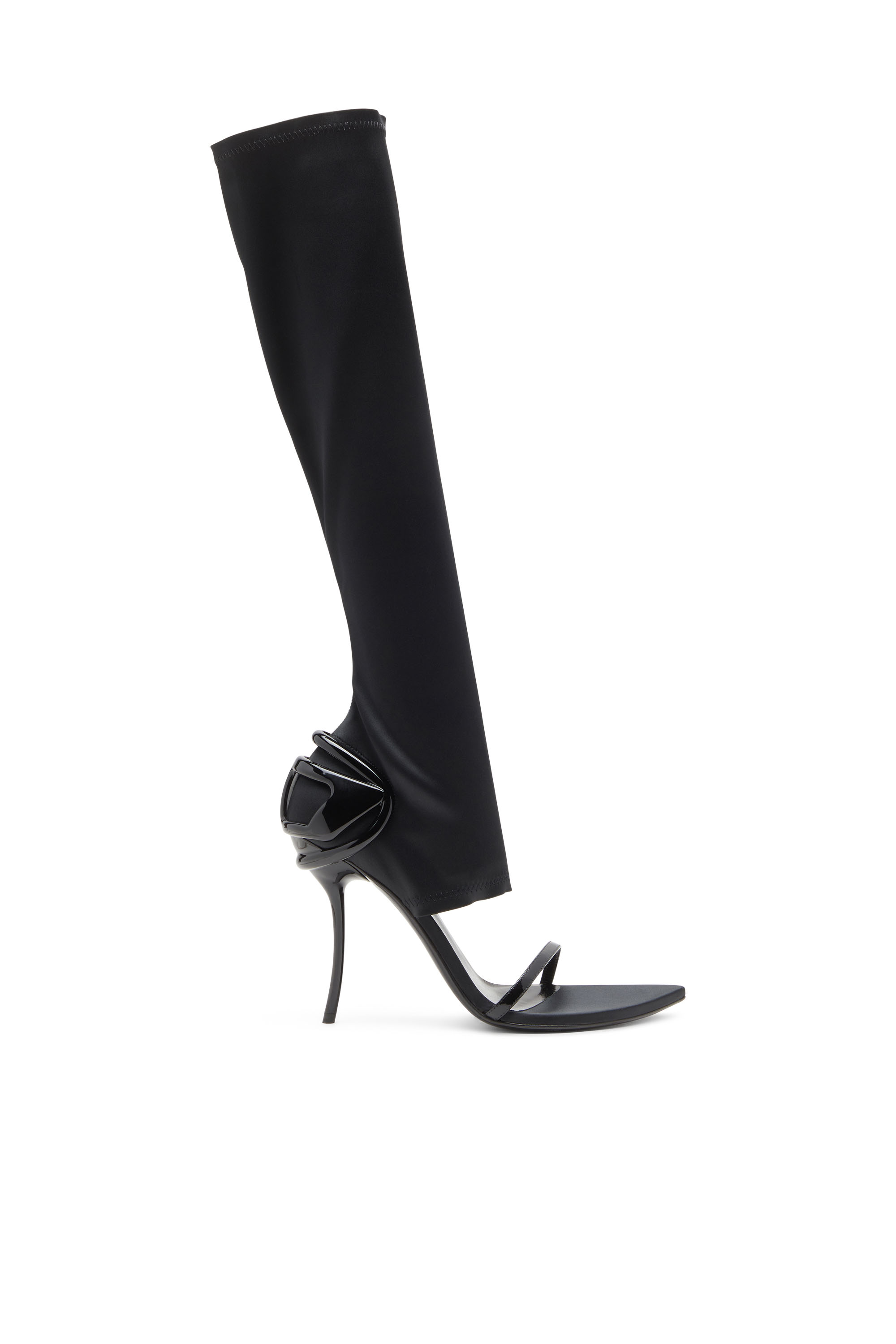 Diesel - D-TEN&HALF SDL KB, Woman's D-Ten&Half-Stiletto knee boot sandals in stretch satin in Black - 1