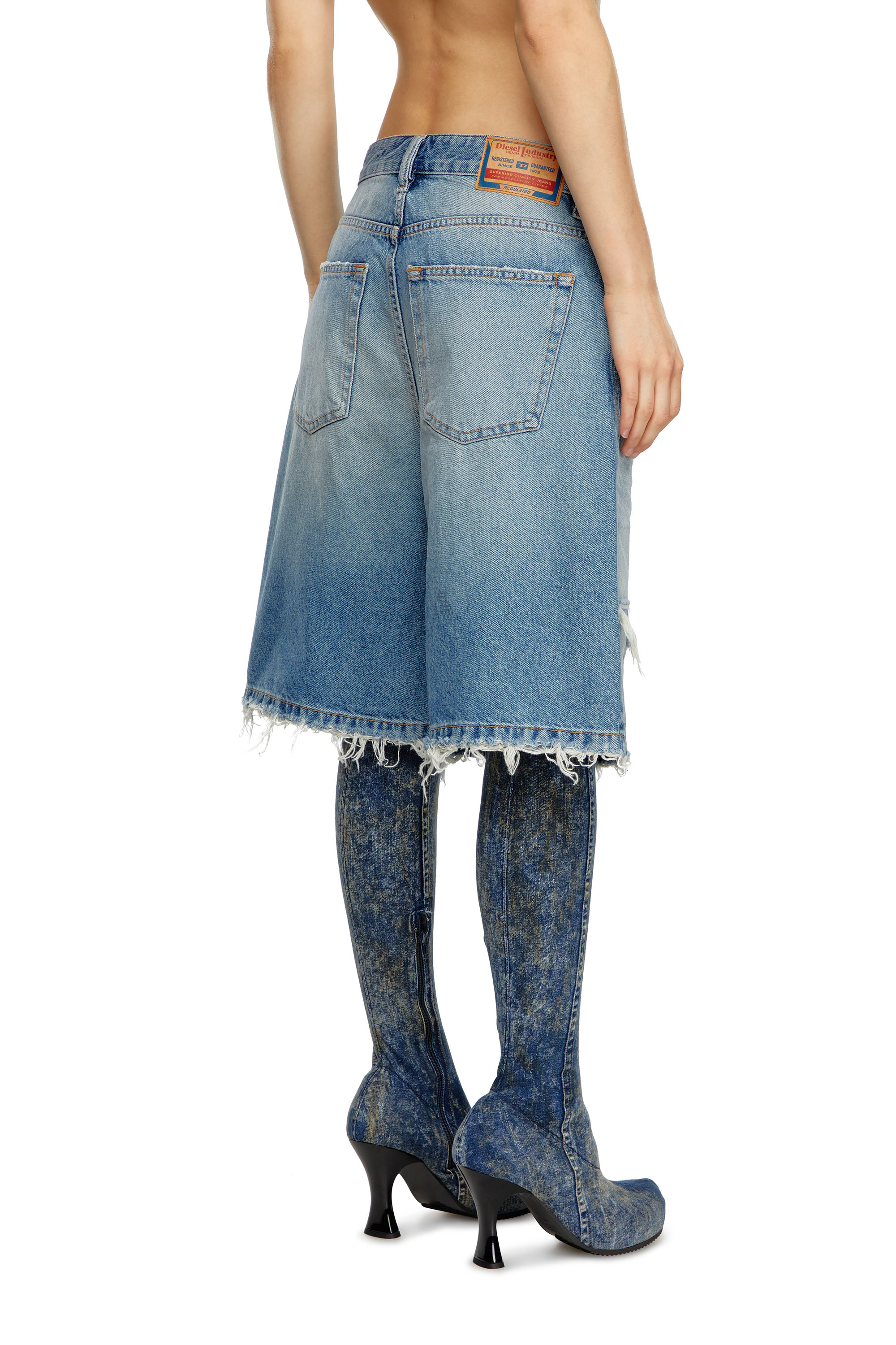 Diesel - DE-SIRE-SHORT, Woman's Shorts in ripped and repaired denim in Light Blue - 4