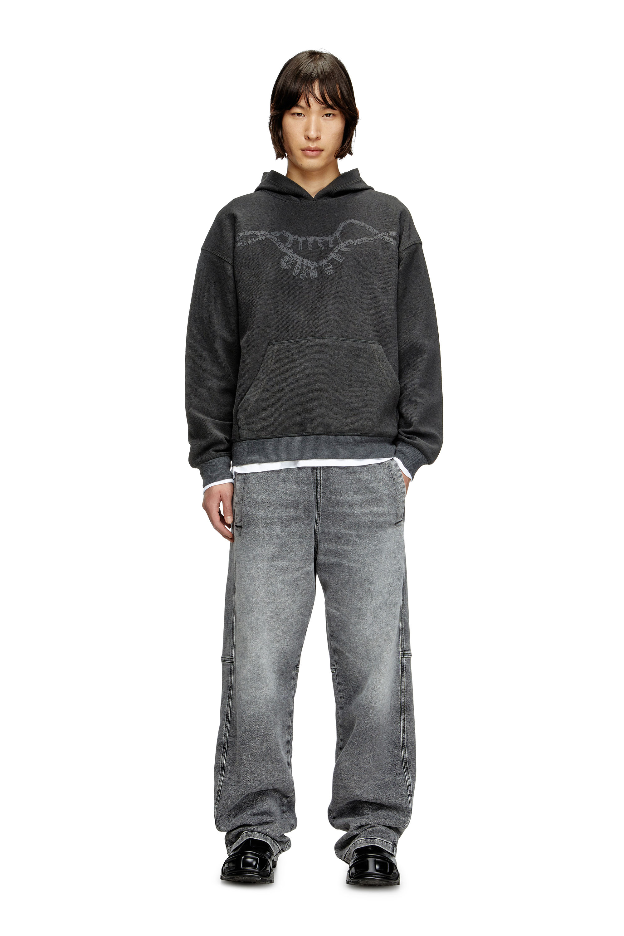 Diesel - S-BOXT-HOOD-HOSHI, Unisex's Hoodie with charm necklace print in Dark grey - 2