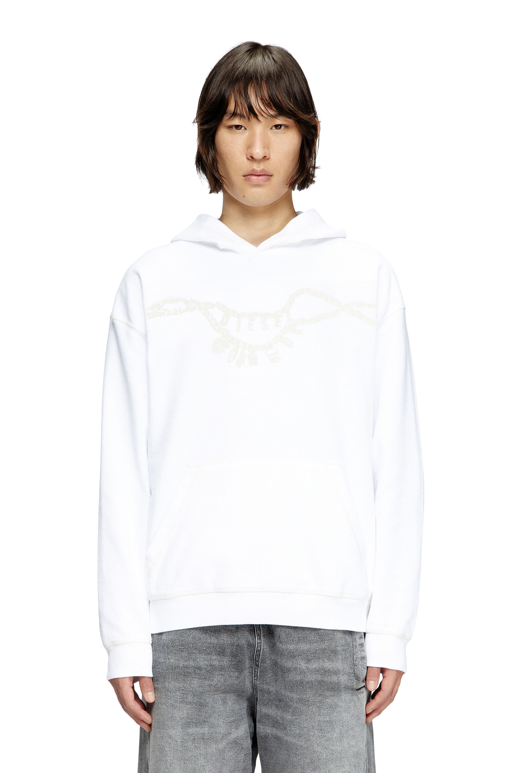Diesel - S-BOXT-HOOD-HOSHI, Unisex's Hoodie with charm necklace print in White - 1