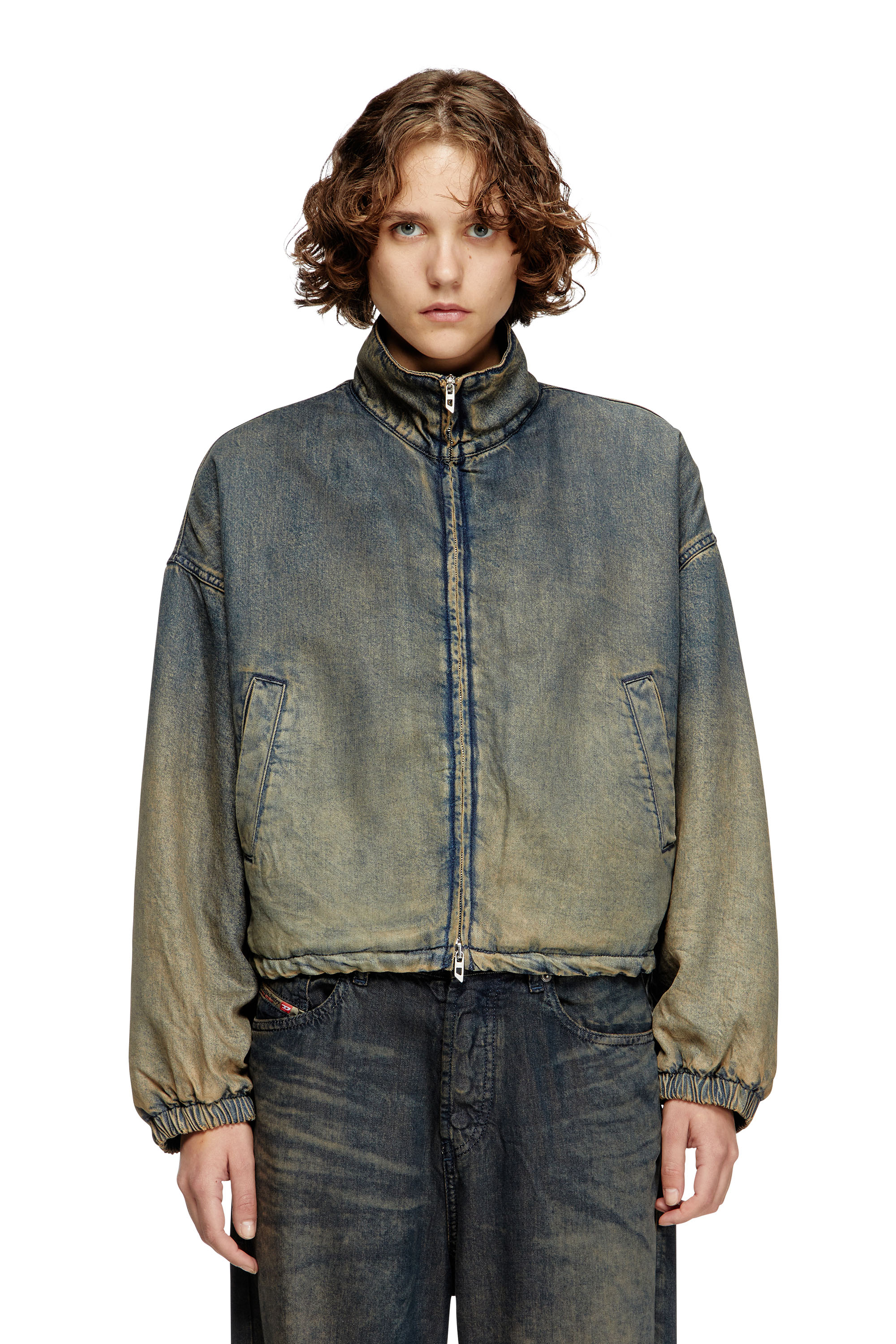 Diesel - DE-FLOWER-S, Woman's Zipped jacket in fluid shaded denim in Medium blue - 1