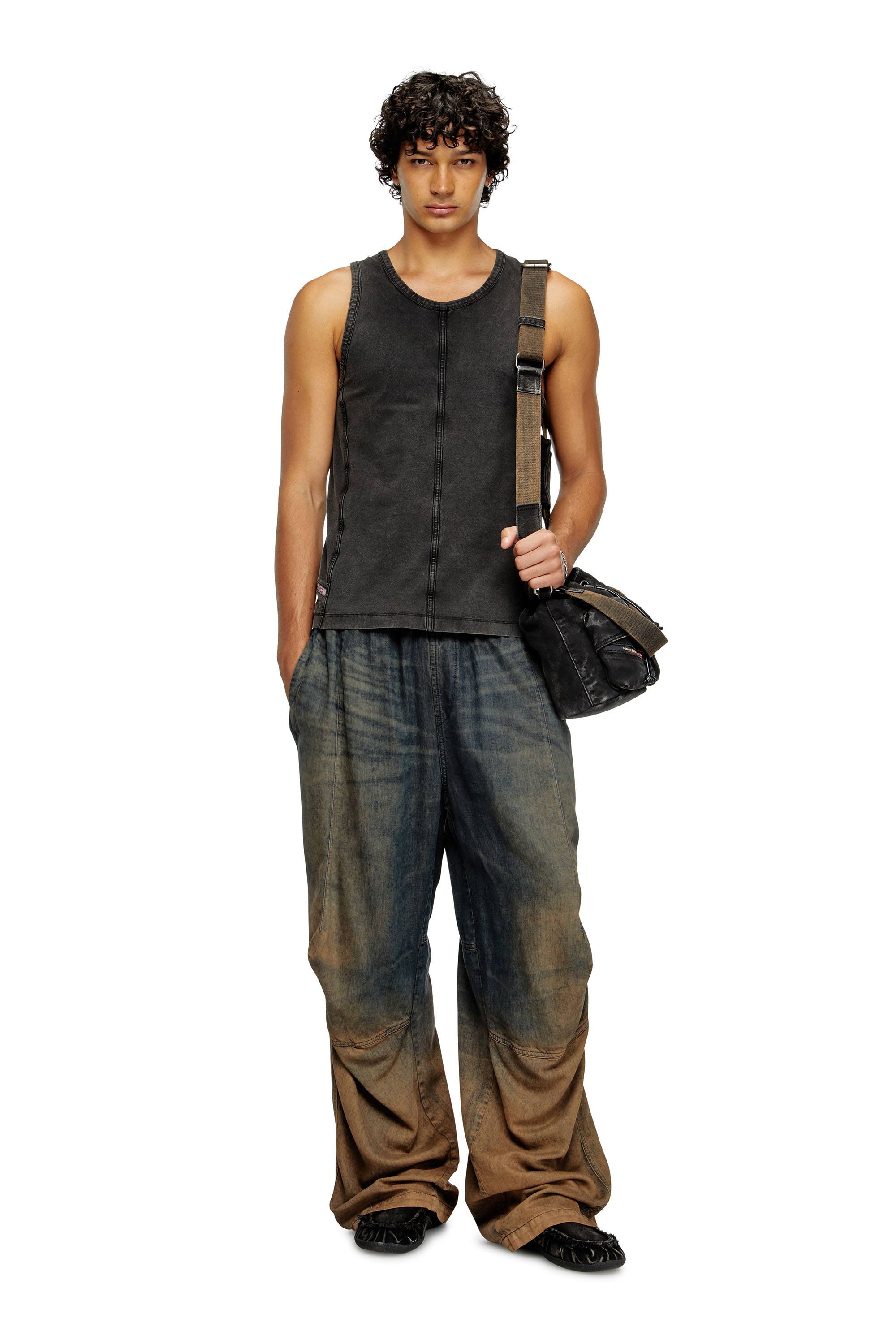 Diesel - MULTI-PKTS BUCKET X, Unisex's Multi-Pkts-Multipocket bucket bag in washed denim in Black - 2
