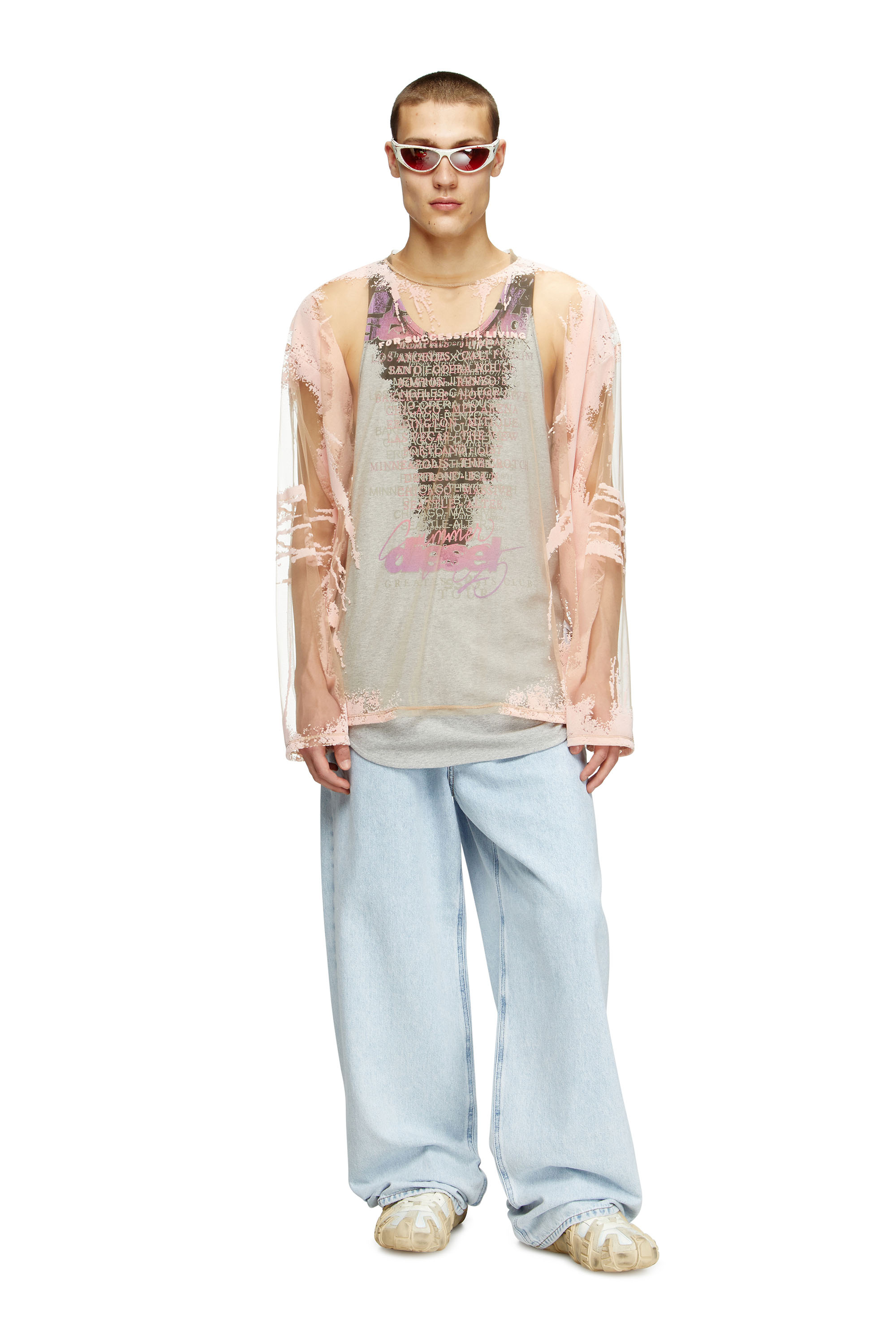 Diesel - T-HASSAN-LS-A, Unisex's Long-sleeve nylon T-shirt with lyrics print in Pink - 2
